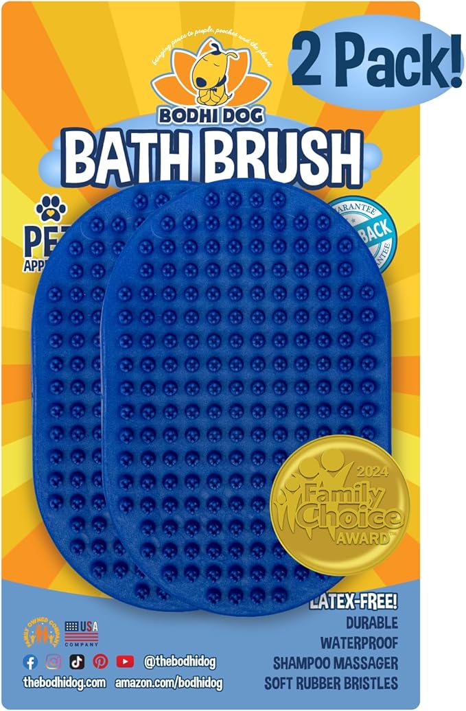 Bodhi Dog Shampoo Brush - Pet Grooming & Bath Supplies for Dogs and Cats - Bath Brush for Long & Short Hair - Premium Scrubber for Shower, Bathing & Massage (Two Pack, Blue)