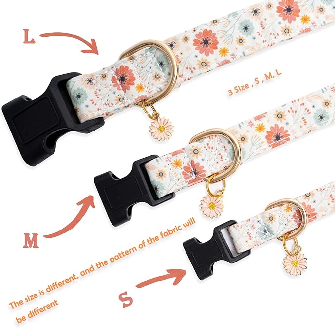 Faygarsle Cotton Designer Dogs Collar Cute Flower Dog Collars for Girl Female Small Medium Large Dogs with Flower Charms L