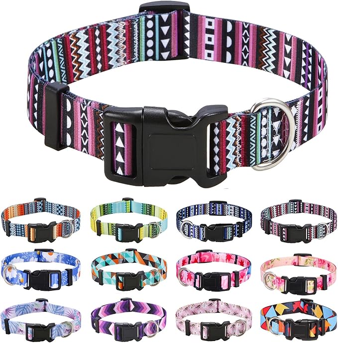 Dog Collar with Bohemia Floral Tribal Geometric Patterns - Soft Ethnic Style Collar Adjustable for Small Medium Large Dogs（Bohemian Purple,M）