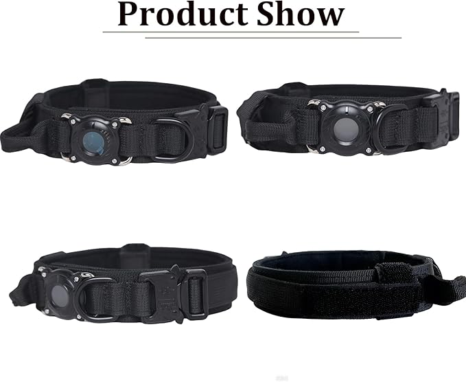 Xqpetlihai Upgraded AirTag Dog Collar Waterproof Tactical Dog Collar with AirTag Holder Heavy Duty Dog Collars for Large Dogs (Black，L