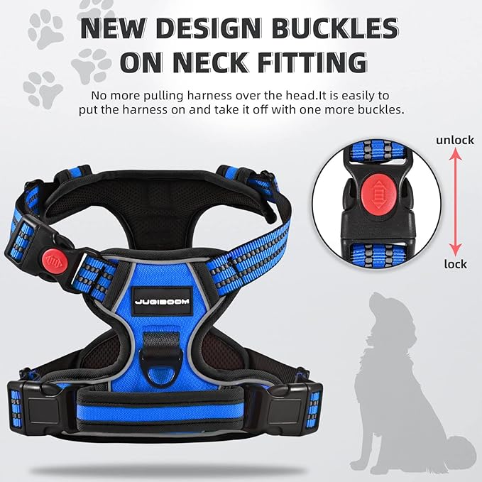 No Pull Dog Harness with A Free Heavy Duty 5ft Dog Leash, Adjustable Soft Padded Dog Vest, Reflective No-Choke Pet Oxford Vest with Easy Control Handle for Small and Large Dogs (Blue, Small)