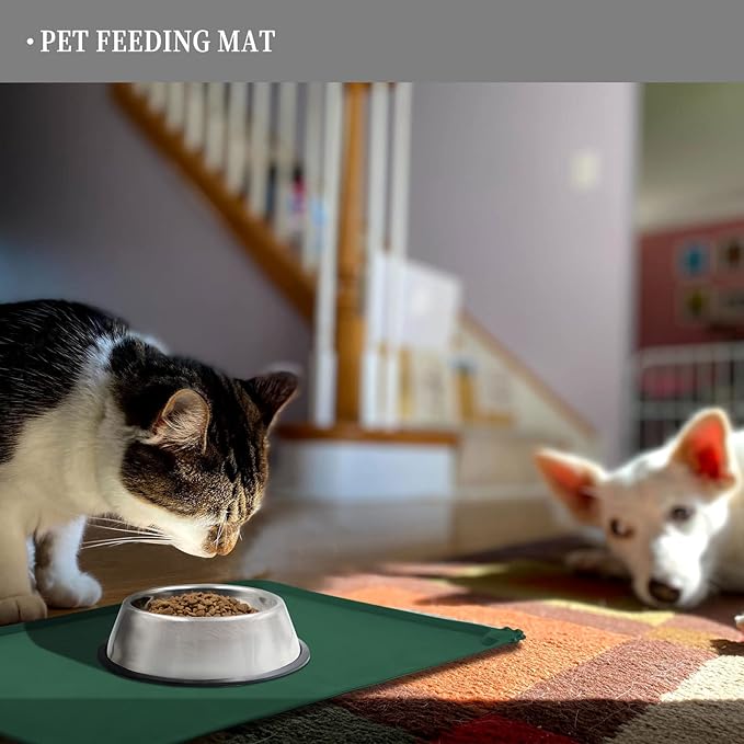 Waterproof Pet Feeding Mat with High Raised Edges, Heavier and Thicker Placemats for Cat Dog Water Bowl with BPA Free, Dogs Cats Food Mats for Messy Drinkers to Prevent Spill and Protect Floors