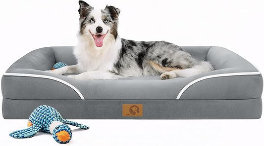 Homemate Dog Bed Large Sized Dog: 42x30 inch Orthopedic Large Dogs Bed XL Outdoor Pet Cat Bed Sofa Supplies with Toy Dogs Crate Pad Couch with Removable Washable Cover & Non-Slip Botton Light Grey