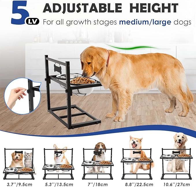 Elevated Dog Bowls for Dogs,Raised Dog Bowl Stand with Two 1700ML Stainless Steel Bowls, Adjustable Tall Dog Food Water Bowls