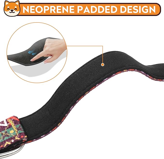 Reflective Dog Collar, Adjustable Soft Neoprene Padded Nylon Pet Collars with Buckle for Puppy and Small Dogs, Cats, Retro Geometric Flowers,L