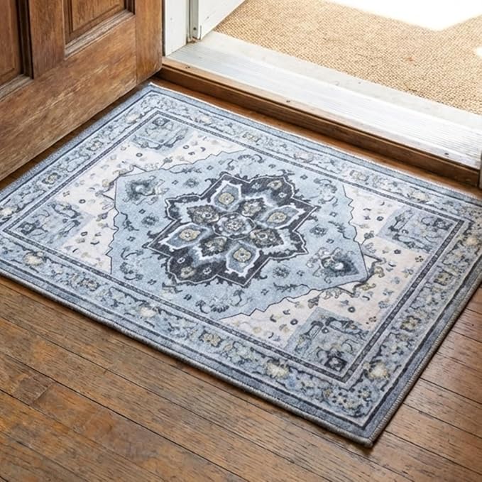 Muddy Mat짰 Azure 2ft x 3ft Washable Area Rugs for Living Room, Bedroom & Dining Room ??Modern Soft Low Pile Non Slip Carpet ??Pet Friendly Waterproof Foldable Rugs for Home
