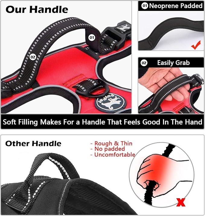 PoyPet No Pull Dog Harness, No Choke Front Clip Dog Reflective Harness, Adjustable Soft Padded Pet Vest with Easy Control Handle for Small to Large Dogs(Red,XS)