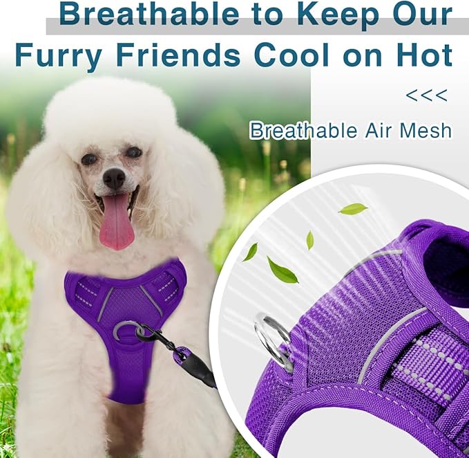 BARKBAY Dog Harness No Pull with ID Tag Pocket - Heavy Duty, Reflective, Easy Control for Large Dogs(Purple,XS)