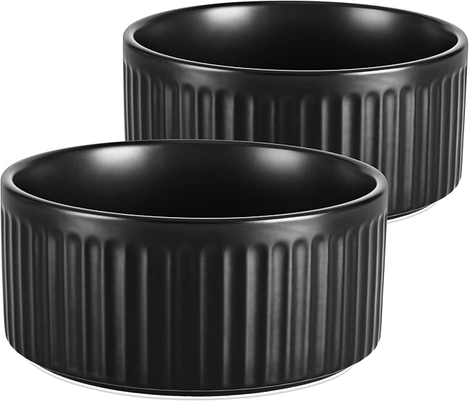 Non-Slip Ceramic Dog Bowls,6" Dog Food and Water Bowl Set with Silicone Base, 32oz/4cups Weighted Flip-Proof Pet Feeding Bowl for Medium Dogs (2Pack,Black)