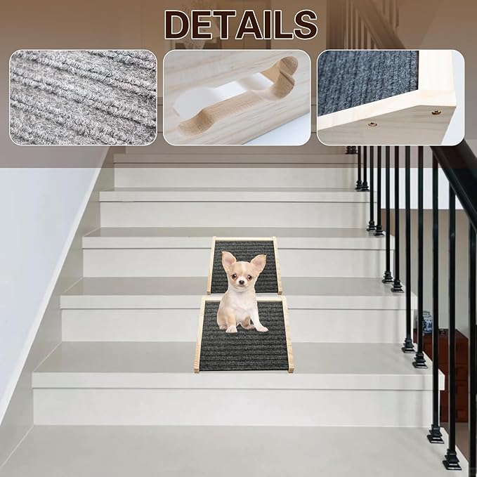 Dog Ramp for Stairs, Wooden Low-Angled Pet Ramps with Anti-Slip Carpet Surface, Step and Stair Assist for Small Medium Dog & Cats, Injured & Aged Pets (1 Pack)