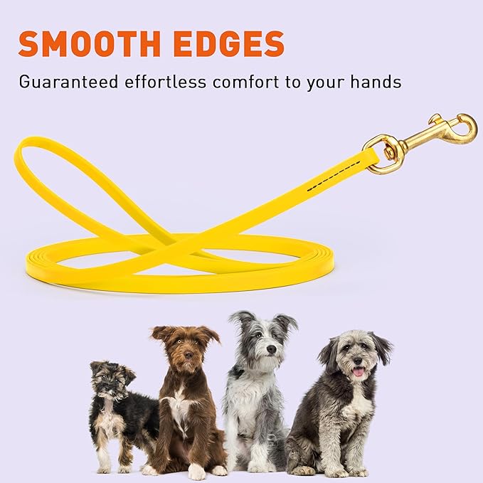 Viper Biothane K9 Working Dog Leash Waterproof Lead for Tracking Training Schutzhund Odor-Proof Long Line with Solid Brass Snap for Puppy Medium and Large Dogs, 20ft Lemon Yellow