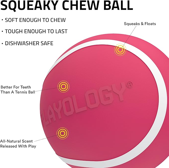 Playology Dog Toys | Squeaky Chew Ball - Bouncy Durable Floating Fetch Ball for Dogs | Medium Red Velvet Cake Limited Edition Valentine's Toy - Easy to Clean and Made from Non Toxic Materials