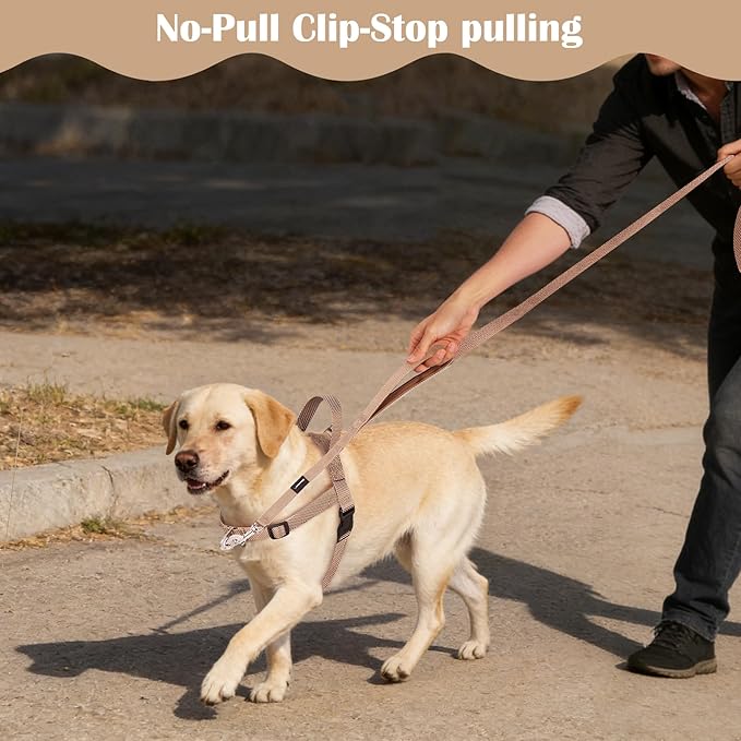 Annchwool No Pull Dog Harness with Front Clip and Easy Control Handle-Belly & Chest Adjustable Dog Harness and Leash Set for Medium Large Dogs-Heavy Duty Vest Harnesses Easy for Walking(Brown,XL)