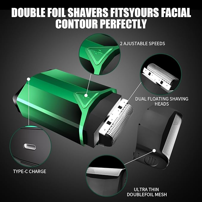 BILLAR® Hair Clippers for Men with Beard Trimmer, Professional Clippers & Beard Trimmers Set, Electric Razor Shavers for Men, Cordless Men’s Grooming Kit for Nose, Face, Hair (Green)