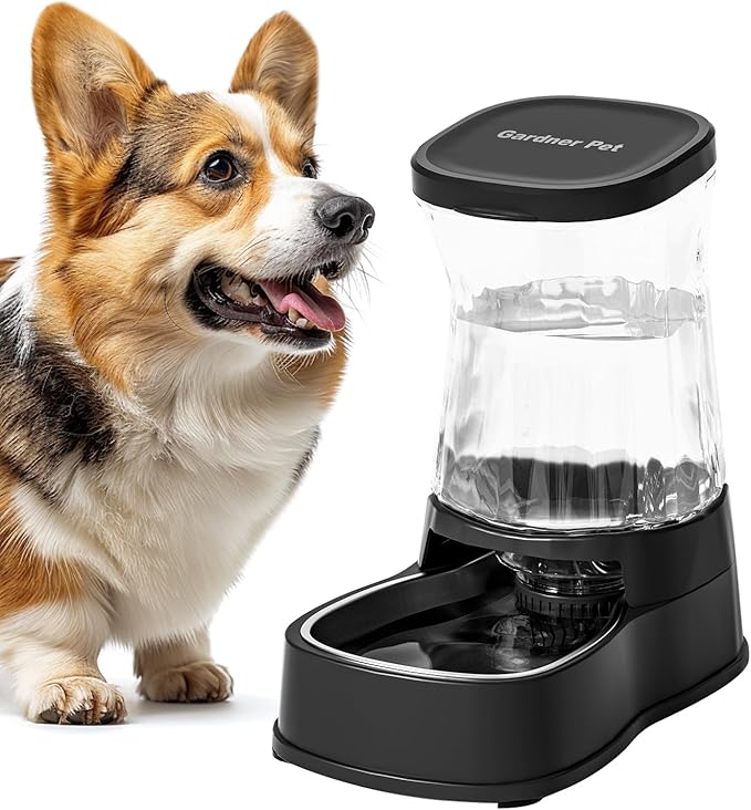 Gardner Pet Automatic Dog Water Dispenser Gravity Stainless Steel Water Waterer Feeder, 100% BPA-Free Large Capacity Water Feeding Bowls for Medium & Large-Sized Dogs Cats Other Pets -(1 Gallon)