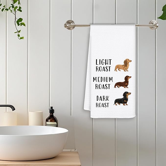 Coffee Dachshund Kitchen Towels, Dachshund Coffee Lover Gifts Dish Tea Towels for Kitchen Decor, Funny Weiner Dog Decorative Hand Towels for Bathroom, 16x24 Inch