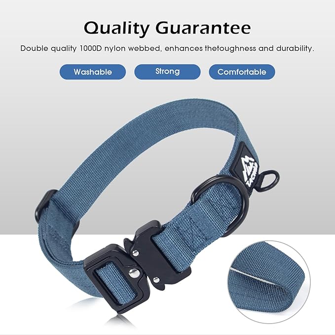Medium Dog Collar Boy Girl- Adjustable, Chew Proof Nylon Collar with Metal Quick Release Buckle and D-Ring for Dog Tags (Haze Blue, M)
