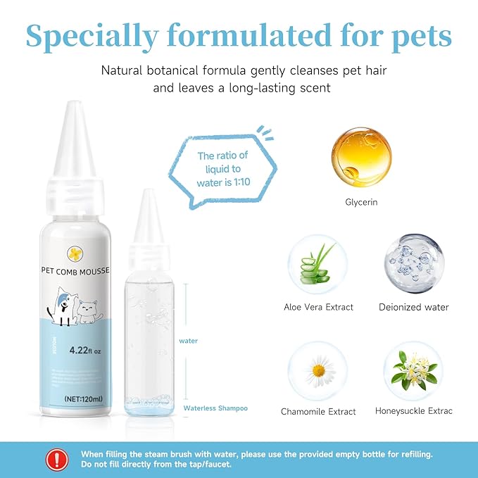 3-in-1 Pet Steam Brush Set for Dogs & Cats, Grooming Comb with Spray, Defur Tool, Water-Assisted Hair Removal, Spritz Brush, Multi-Purpose Kit, Undercoat Rake, Deshedding Brushes, Dematting Brush.