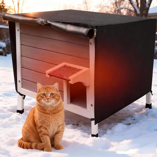 Rockever Outdoor Cat House, 100% Insulated Cat House for Outdoor Cats Weatherproof Feral cat House for All-Round Foam Layers Filling (Grey-with Cover, L)