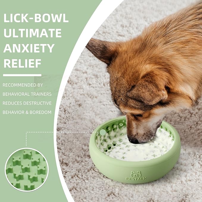 Dog Lick Bowl, Bestalk Anxiety Relief Lick Mat for Dogs, Non-Slip Freeze Licking Bowl Enrichment Puzzle Feeder for Distraction, BPA Free Silicone, Dishwasher Safe (Green,S)
