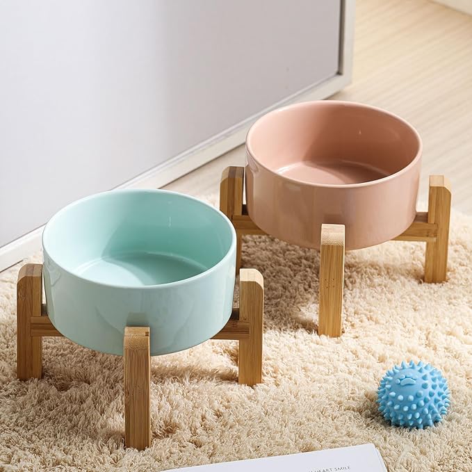 Petygooing 28 OZ Elevated/Raised Ceramic Dog Bowl for Small and Medium Breeds, Dog Food Water Dish with Stand,Pet Feeding Bowl with Anti Slip Rubber for Cats Small and Medium Dogs (3.6 Cups) Blue Sky