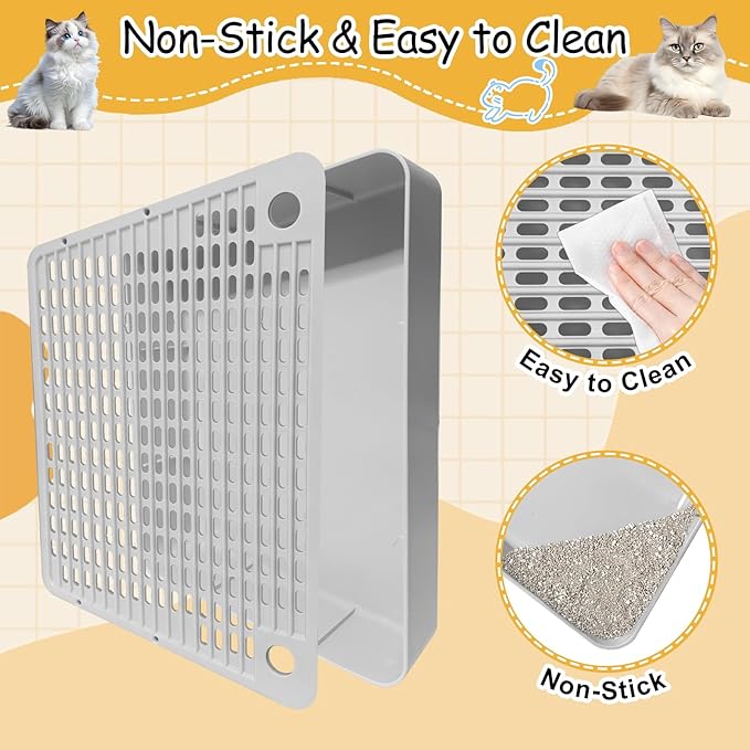Adjustable 3 Steps Cat Litter Box Step, Litter Box Ramp with Filter Function, Non-Slip, Easy to Clean,Cat Litter Stair for Small & Elderly Cats (Light Grey)