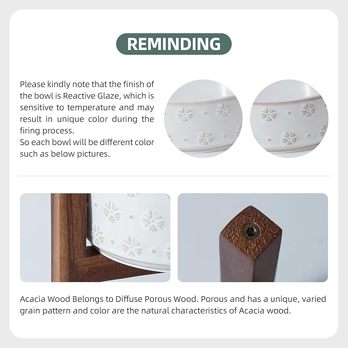 Ceramic 5.1inch Raised Dog and Cat Bowl Set, 2 Heights Elevated Wooden Stand for Puppy, Kitty, Cats, Weighted Pet Food and Water Dishes(5.1'',13.5oz, Arctic White)
