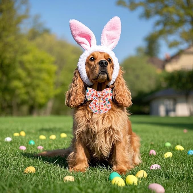 Maca Bates Easter Day Dog Collar with Sailor Bow Tie for Extra Large Girl Boy Dogs, Pink Easter Egg,Chick Pattern,Adjustable Durable Soft Breakaway Collars for Male Female Puppy
