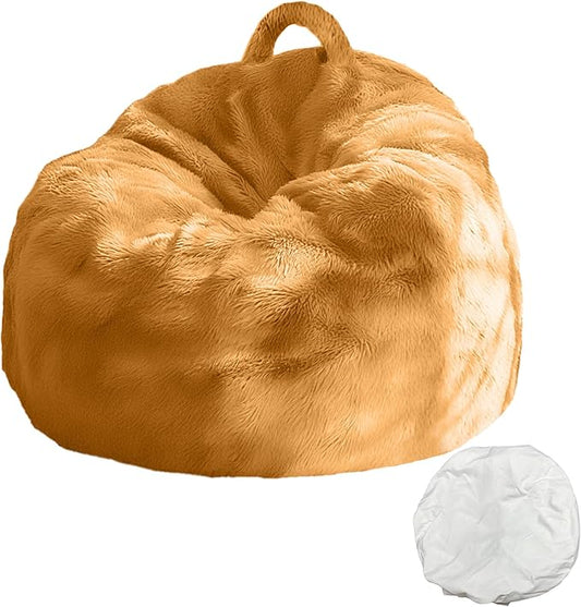 4FT Fluffy Velvet Bean Bag Chair Cover – Soft, Washable & Durable Storage Sofa for Kids, Adults and Pets, Perfect for Storing Clothes, Toys or Blankets Christmas Gift, No Fillers, Light Orange