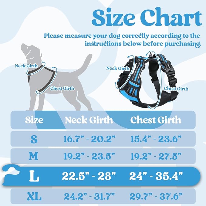 rabbitgoo Dog Harness for Large, No Pull Pet Harness with 3 Buckles, Adjustable Soft Padded Vest with Control Handle, Walking Reflective Pet Vest for Large Dogs, Sky Blue, L