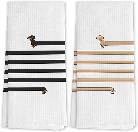 Funny Long Dachshund Kitchen Towels Set of 2, Dachshund Gifts for Women, Dachshund Decor Hand Towels, Weiner Dog Dish Towels, Weiner Dog Gifts for Women Decor, 16x24 Inch