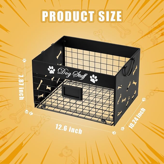 Dog Toy Bin - Metal Dog Toy Basket Box with Handles and Label Position Design Perfect for Pet Toys, Blankets, Clothes and Food (Not Included Label)