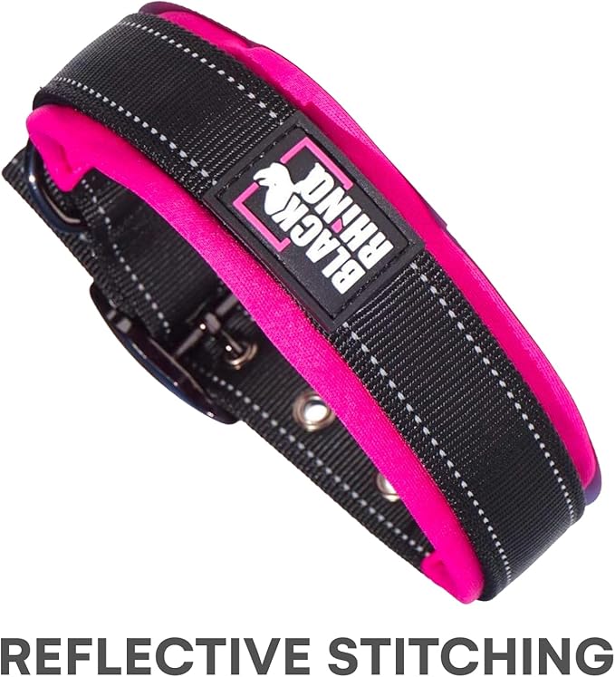 Black Rhino - The Comfort Collar Ultra Soft Neoprene Padded Dog Collar for All Breeds - Heavy Duty Adjustable Reflective Weatherproof (Small, Pink/Black)