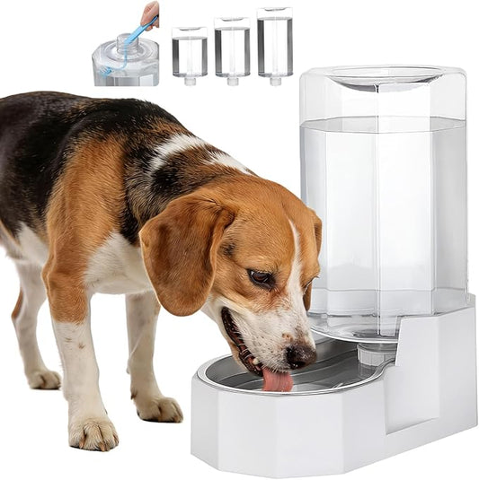 Sfozstra Automatic Pet Water Dispenser: 8L White Gravity Stainless Steel Water Bowl - with Specialized Brush - Angular Water Feeder for Senior Pet Dogs with Neck Pain Relief in Living Room Bedroom