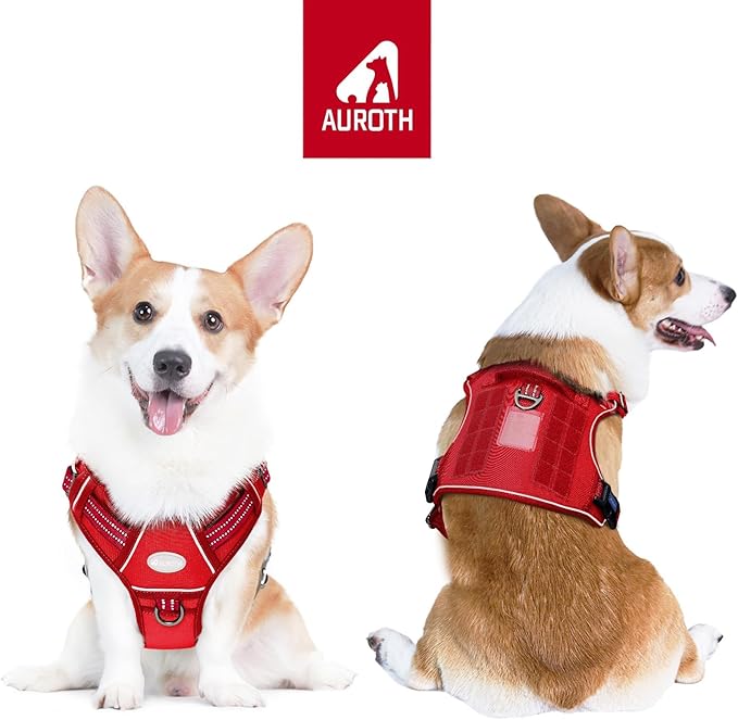 AUROTH Tactical Dog Harness for Large Dogs No Pull Adjustable Pet Harness Reflective K9 Working Training Easy Control Pet Vest Military Service Dog Harnesses Red M