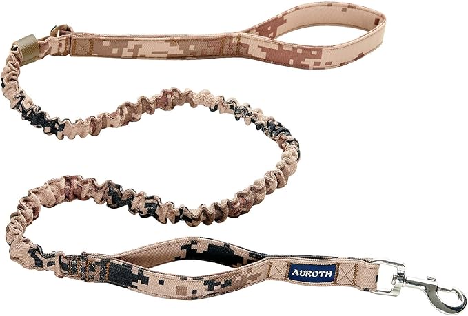 AUROTH Heavy Duty Dog Leash - Bungee, No Pull for Shock Absorption, Desert Camo for Medium Large Breeds, 6FT, 2 Padded Handles