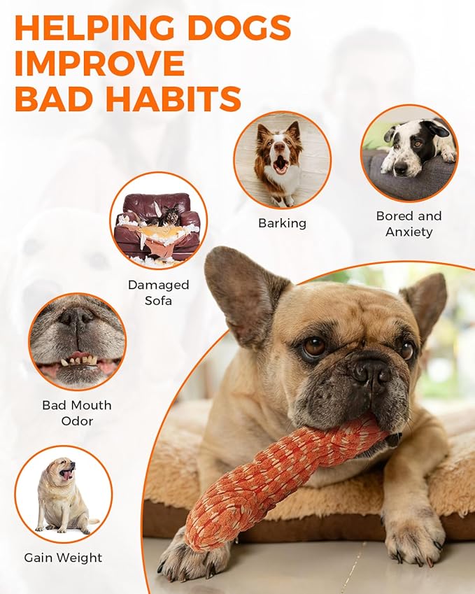 Squeaky Dog Toys for Small Dogs, Interactive Dog Plush Toy for Tough Play, Durable Chew Gifts for Puppy Teething to Keep Them Busy and Relieve Boredom (Orange Bone)