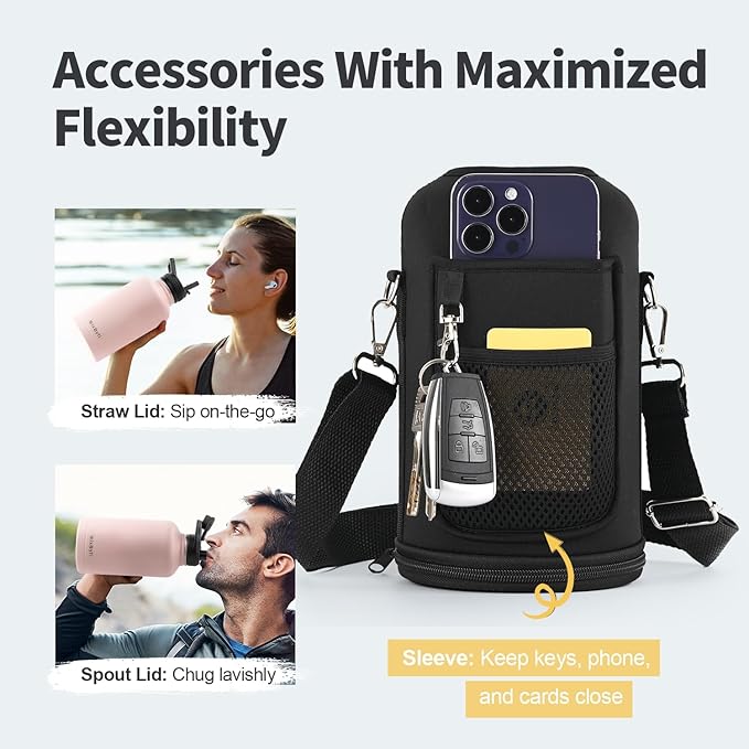 64 oz Insulated Water Bottle with Straw (Cold for 48 Hrs), Half Gallon Stainless Steel Triple Wall Vacuum Sports Water Jug, Leakproof Hydro Cup Flask with Straw Spout Lids & DIY Stickers