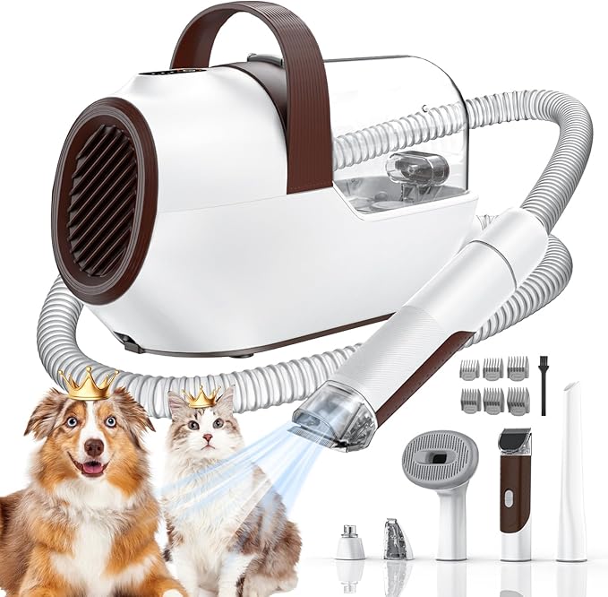 Dog Grooming Vacuum, Dog Grooming Kit with Pet Clipper Nail Grinder, 6 Pet Grooming Tools (Mushroom)