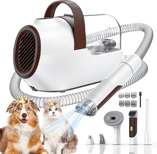 Dog Grooming Vacuum, Dog Grooming Kit with Pet Clipper Nail Grinder, 6 Pet Grooming Tools (Mushroom)