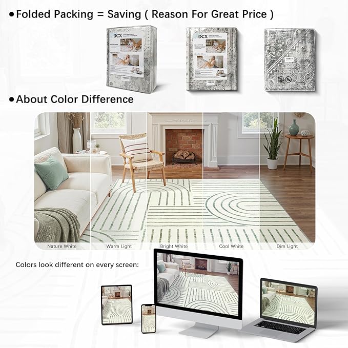 DCX Abstract Machine Washable 9x12 Rug, Sage Green Modern Accent Rug for Living Room, Soft Low Pile Non Slip Carpet, Kid & Pet Friendly Stain Resistant Rug for Bedroom Dining Room Office