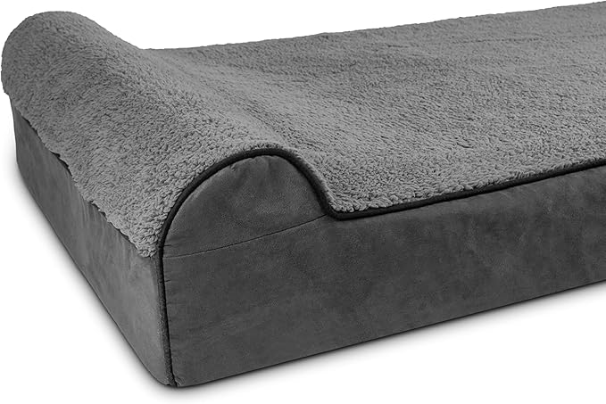 The Dog’s Bed Orthopedic Memory Foam Dog Bed with Headrest, Plush Fabric, Grey Plush, XXL, 6-Inch