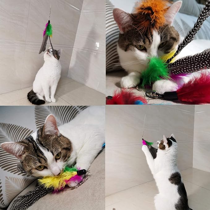 Cat Feather Toys Refills, 10 Pieces Worms Feathers Refills, Cat Wand Replacement Feathers Toy for Indoor Cats