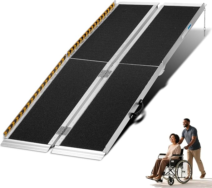 5FT Wheelchair Ramp, Anti-Slip Aluminum Folding Portable Handicap Threshold Entry Ramp for Home, Doorways Steps, Scooter, Stairs, 600LBs Capacity