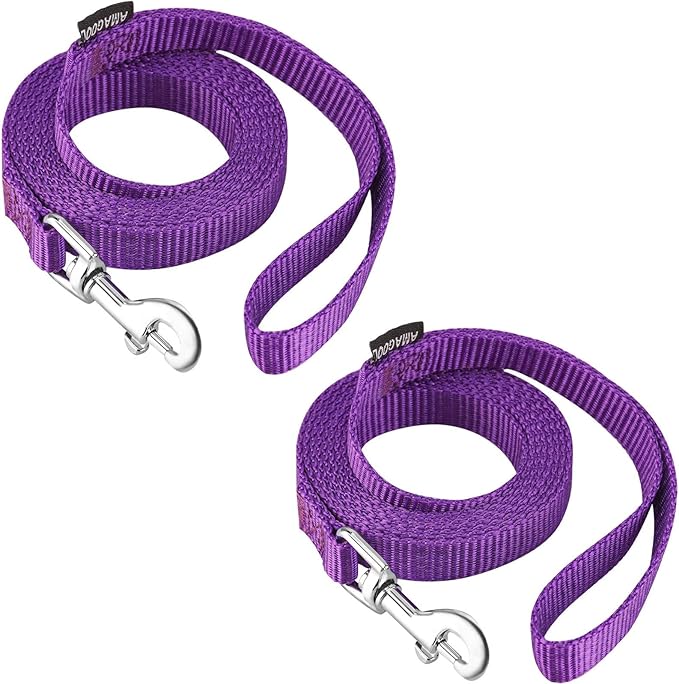 AMAGOOD 6 FT Puppy/Dog Leashes, Strong Traditional Style Leash with Easy to Use Collar Hook,Dog Lead Great for Small or Cats(5/8" x 6 ft,Purple(Pack of 2))