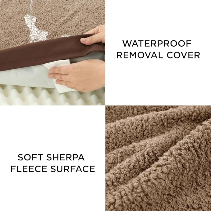 LE SURE Washable Dog Bed Cover Replacement - Medium Size Plush Fleece Cover for Orthopedic Egg Crate Foam Pet Mat 30x20x3 Inches, Brown