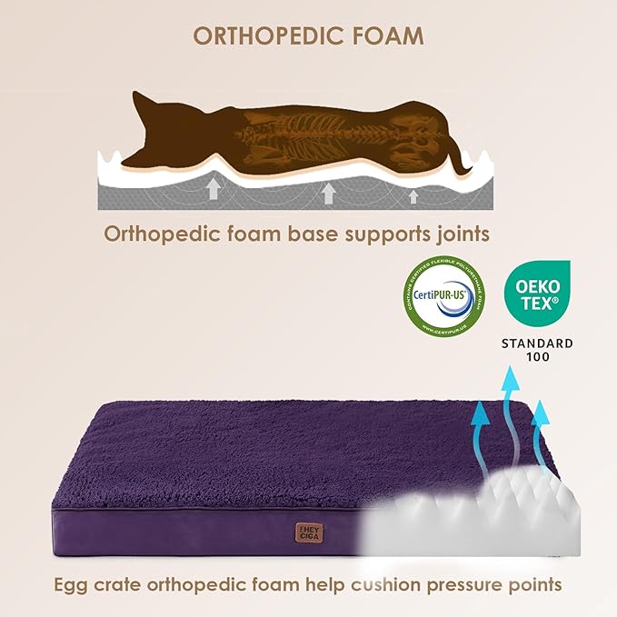 EHEYCIGA Orthopedic XL Dog Beds for Extra Large Dogs with Removable Washable Cover, Purple, 44x32