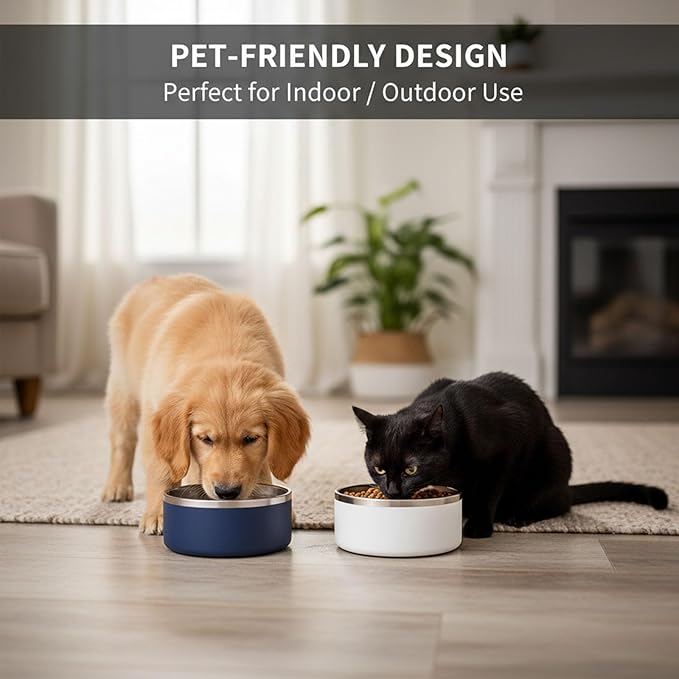 Dog Bowls, Stainless Steel Dog Food and Water Bowl for Small to Large Breed, Anti-Slip, Dishwasher Safer, Rust-Resistant, Easy to Clean, Weighted Durable Metal Bowl (Navy, 40 oz)