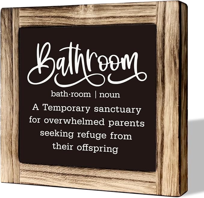 Rustic Wooden Tabletop Funny Bathroom Definition Sign - Kids & Farmhouse Washroom Toilet Decor