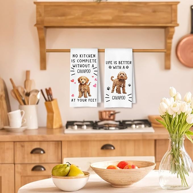 Cavapoo Dog Kitchen Towels, Cavapoo Gifts Dish Tea Towels for Kitchen Decor, Dog Lovers Gifts for Women Men Decorative Hand Towel, 16x24 Inches Set of 2